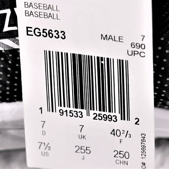 Adidas Afterburner 7 Baseball Cleats Black-White EG5633 SIZE 7.5 (NWT) - Picture 10 of 10